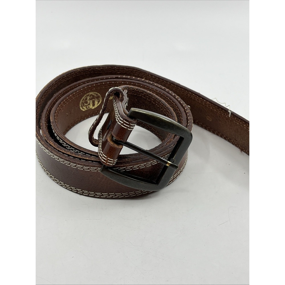 3D Belt Co Mens 46 GENUINE LEATHER White STITCHING D1174 Work Used‎ 1.25" Wide